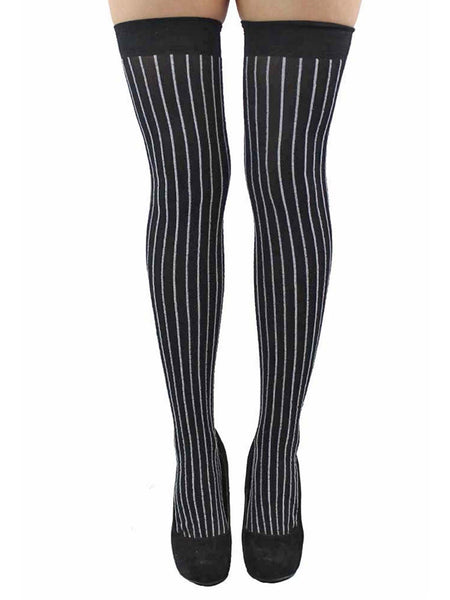 Black & Gray Pinstripe Thigh High Stockings For Women – Luxury Divas