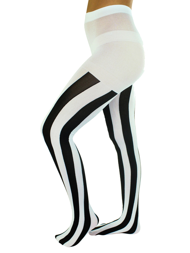 Black & White Vertical Stripe Opaque Tights