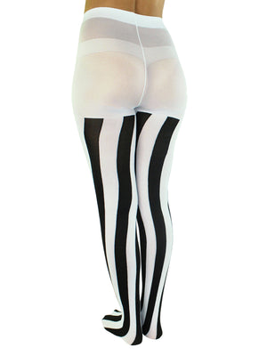 Black & White Vertical Stripe Opaque Tights