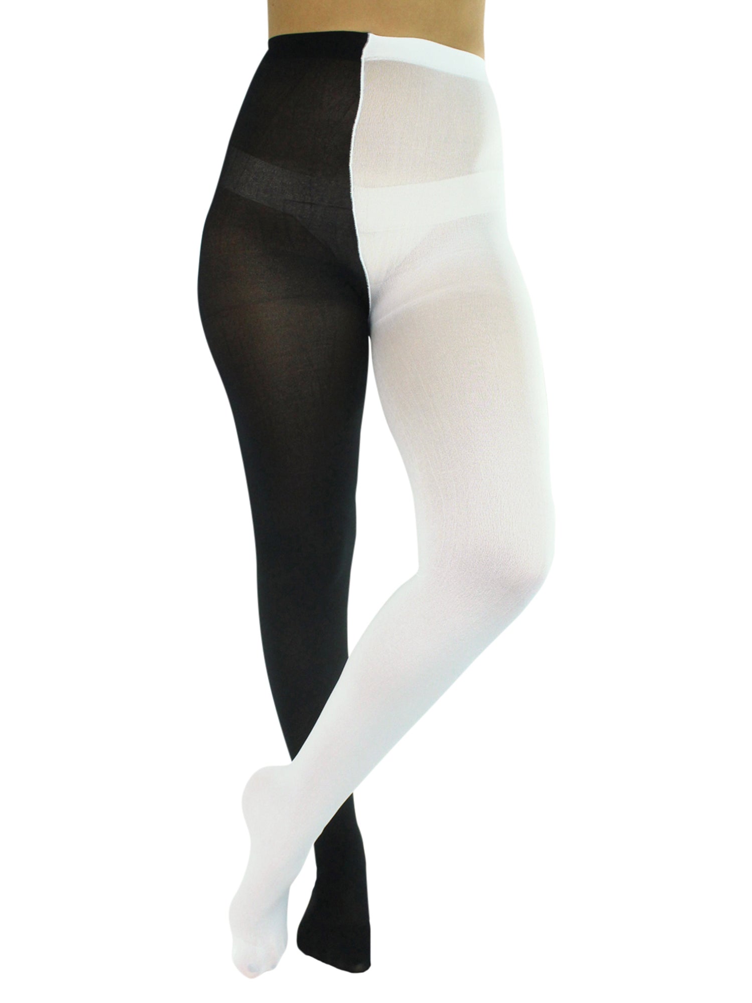 Black & White Two-Tone Jester Style Opaque Tights – Luxury Divas