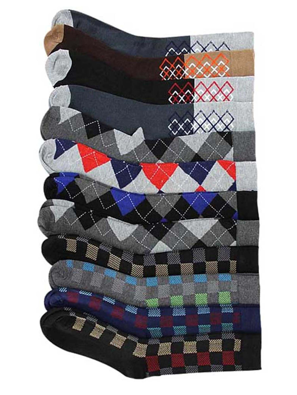 Checkered & Argyle 12 Pack Dress Socks For Men
