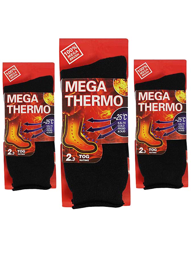 Luxury Divas Men's Black 3 Pack Mega Thermal Insulated Socks