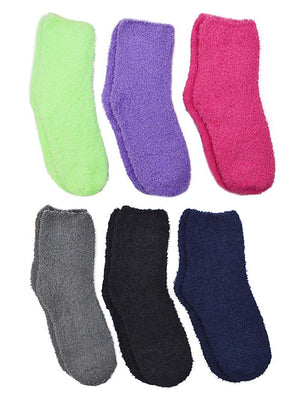 Solid Color Assorted 6-Pack Fuzzy Crew Socks