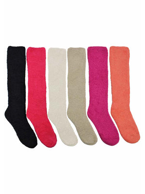 Solid Color Assorted 6-Pack Knee High Fuzzy Socks