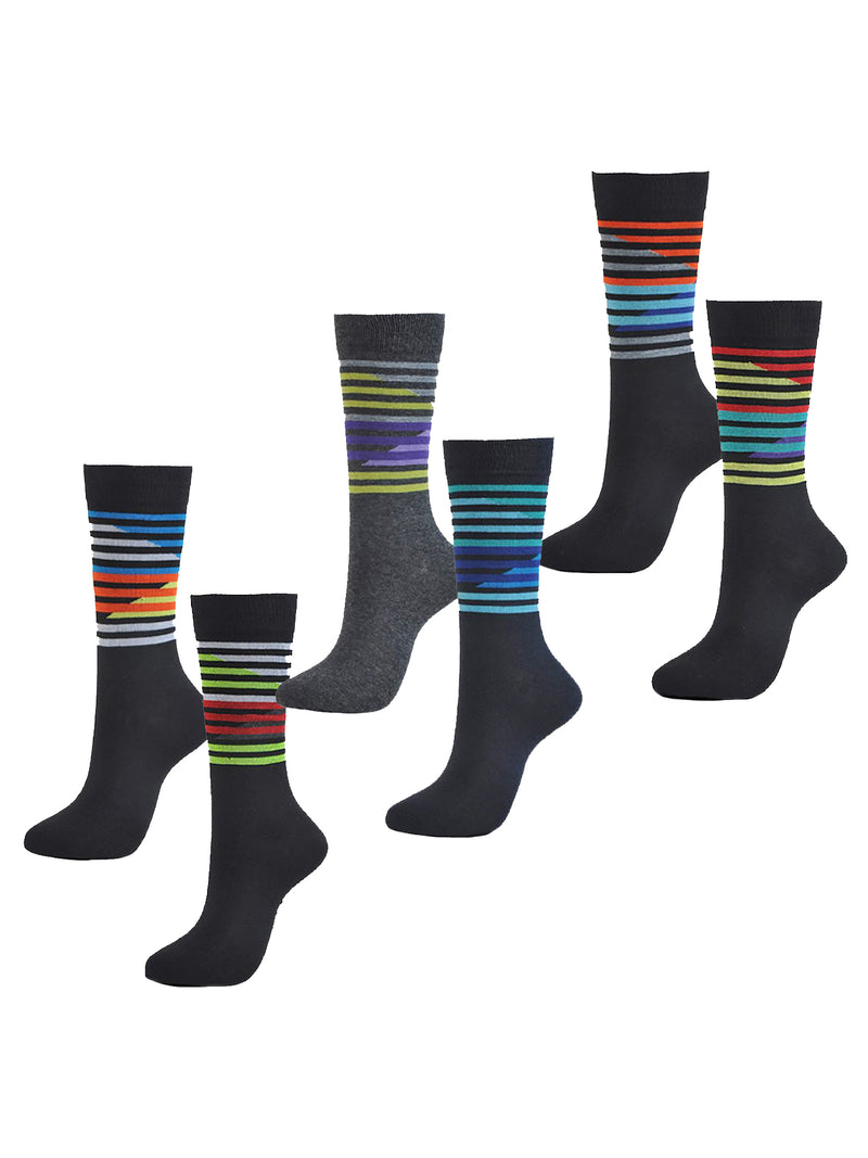Mens 6 Pack Geometric Striped Dress Socks