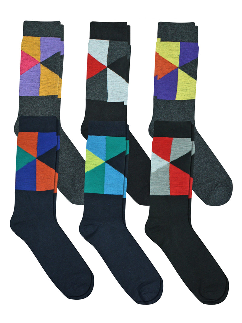 6-Pack Mens Cotton Blend Geometric Dress Socks
