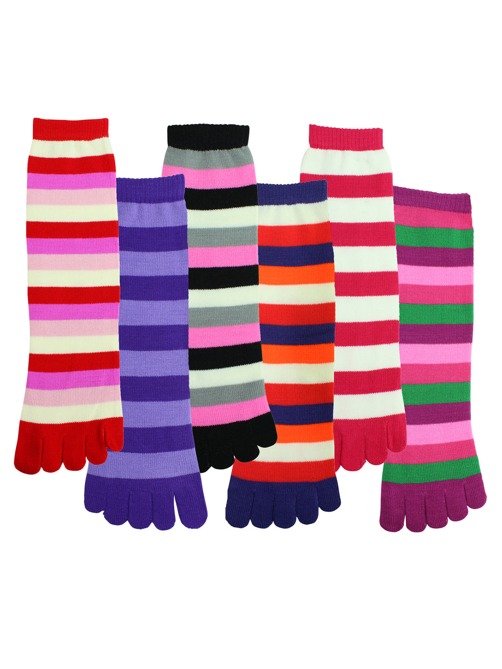 Bright Multicolor Striped 6-Pack Womens Toe Socks