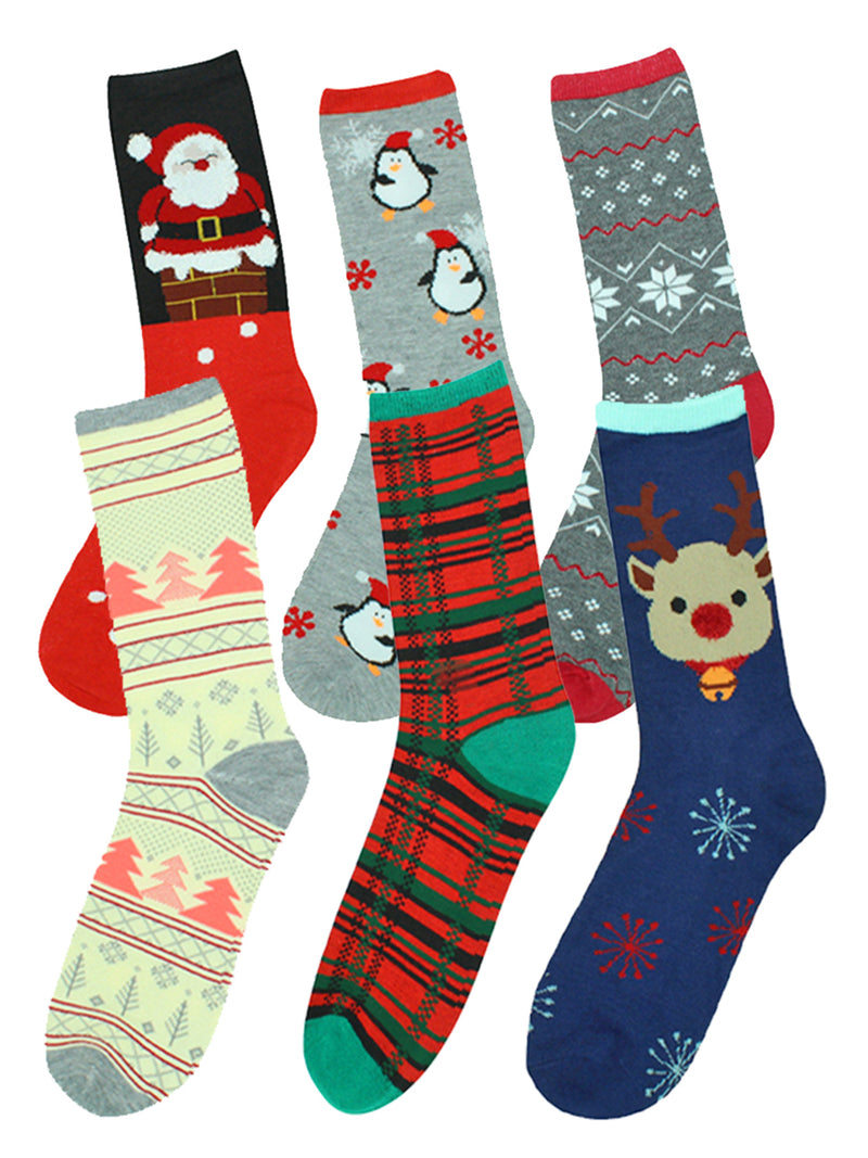 Christmas Holiday 6-Pack Crew Socks For Women