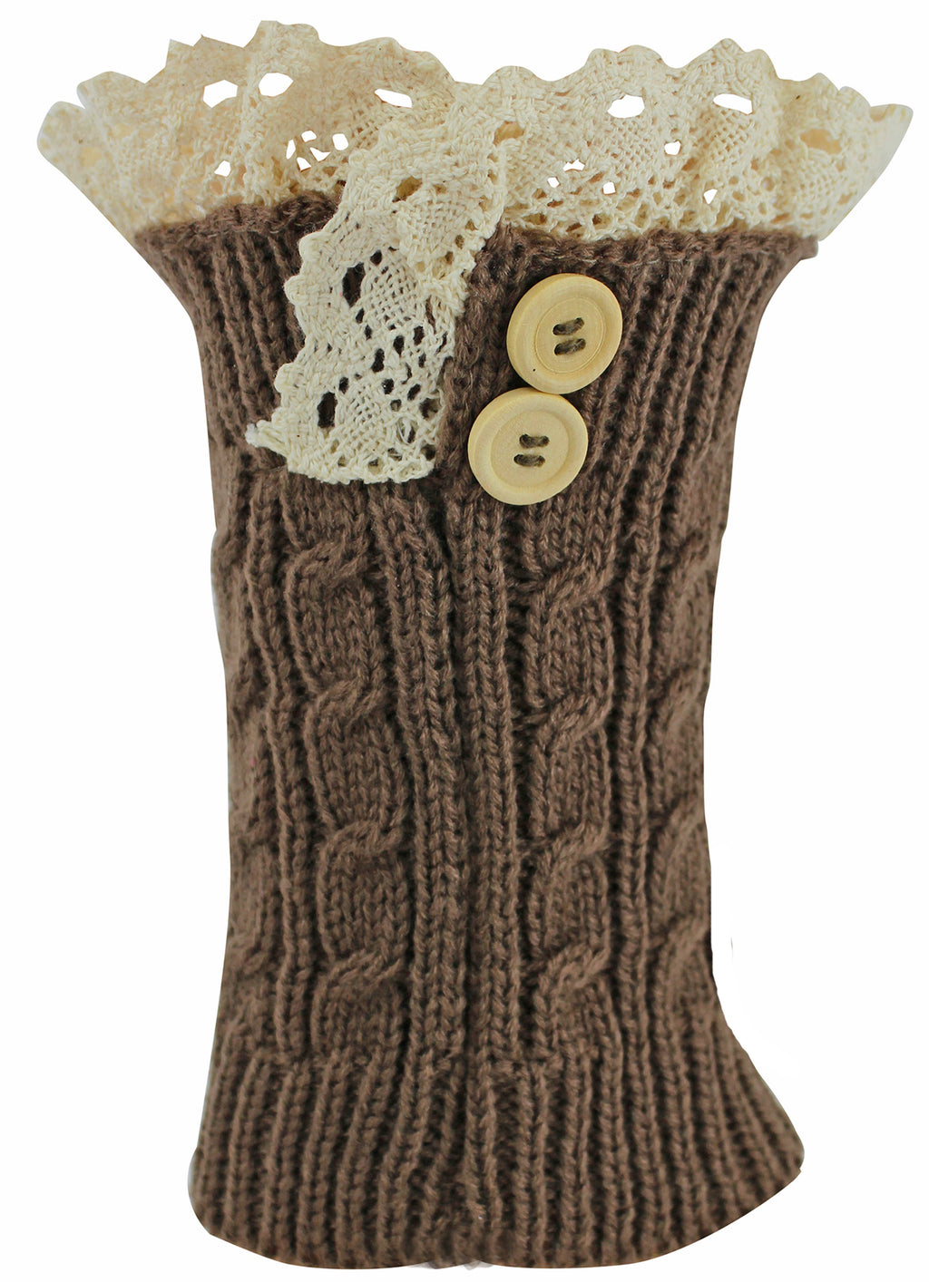 Brown Knit Boot Liner Leg Warmers With Lace Trim
