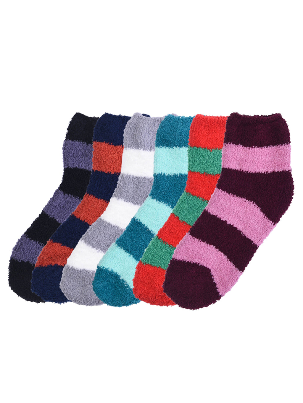 Two-Tone Striped 6 Pack Fuzzy Womens Slipper Socks