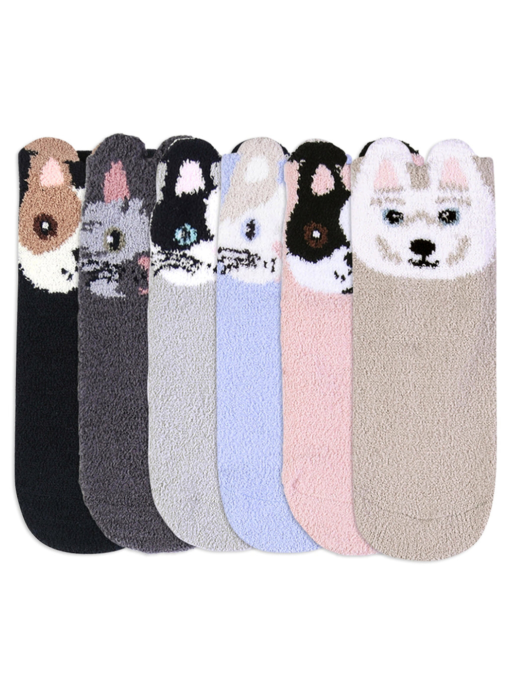 Adorable 6 Pack Animal Face Non-Slip Slipper Socks