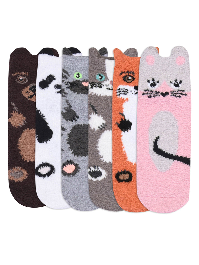 6 Pack Womens Animal Non-Skid Slipper Socks