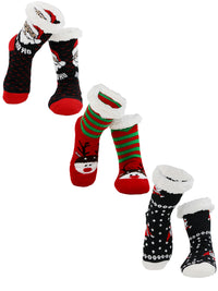 Christmas Holiday Reindeer And Santas Slipper Socks