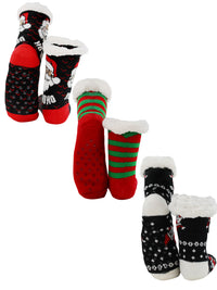 Christmas Holiday Reindeer And Santas Slipper Socks
