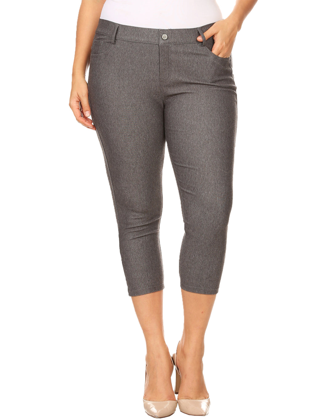 Plus Size Womens Gray 5 Pocket Jean Style Capri
