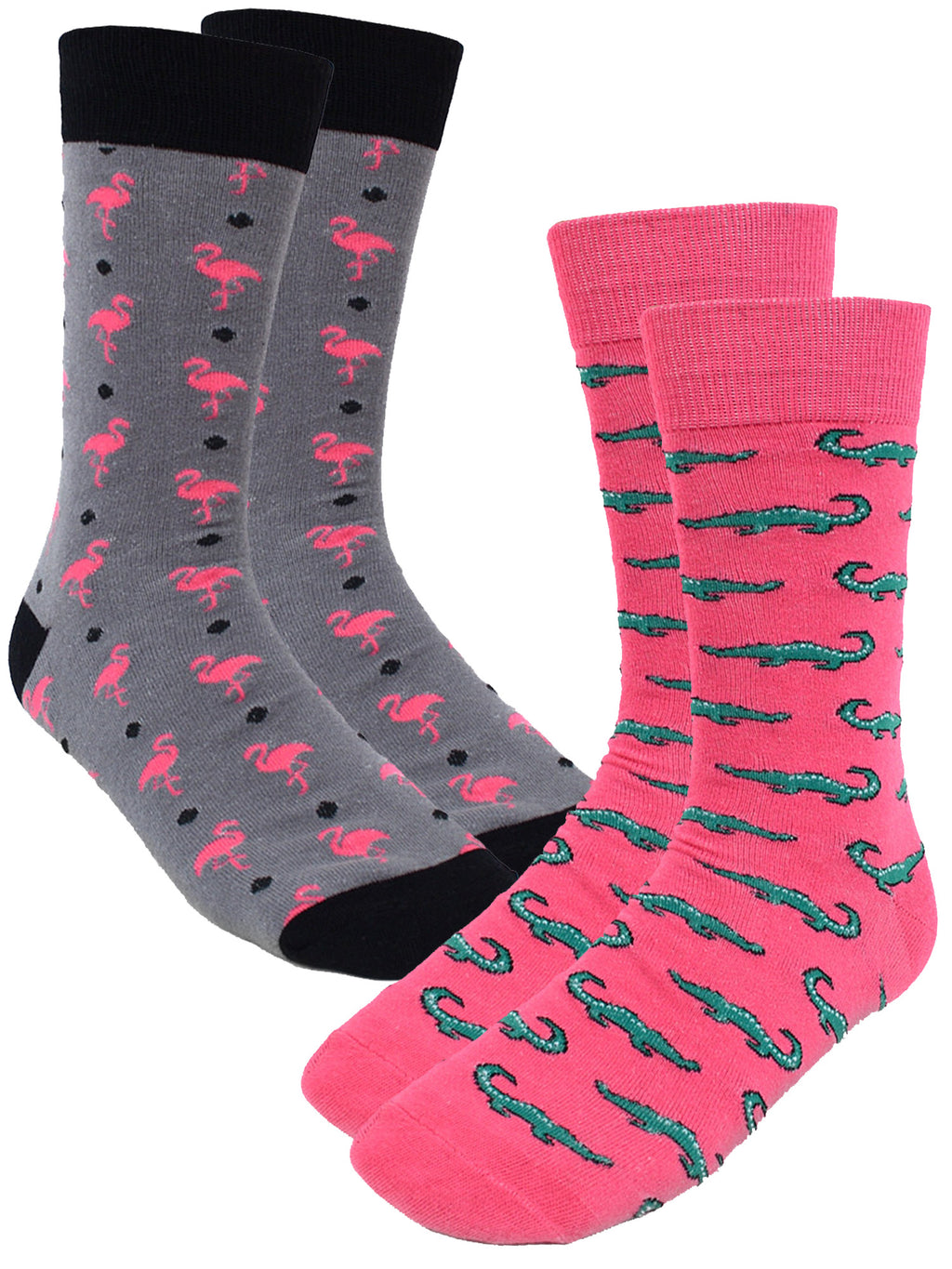 Pink Flamingos & Alligators 2 Pack Crew Socks