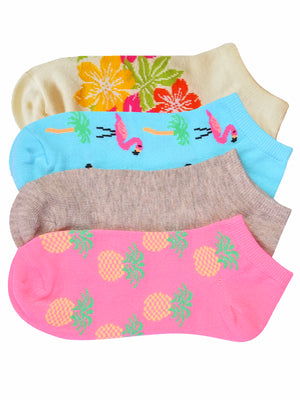 Tropical Flamingos Pineapple Floral 4-Pack Socks