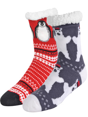 Polar Bear & Penguin 2-Pack Slipper Socks