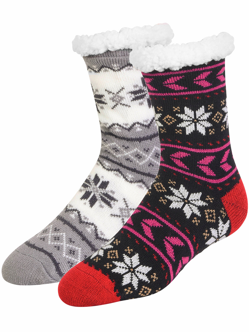 Gray & Red Snowflake 2-Pack Slipper Socks