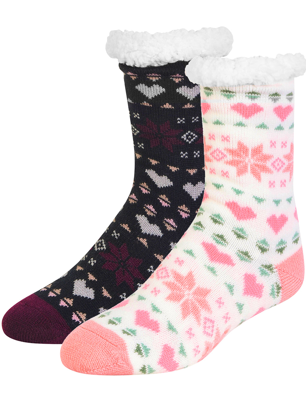 Black & Pink Snowflake 2-Pack Slipper Socks