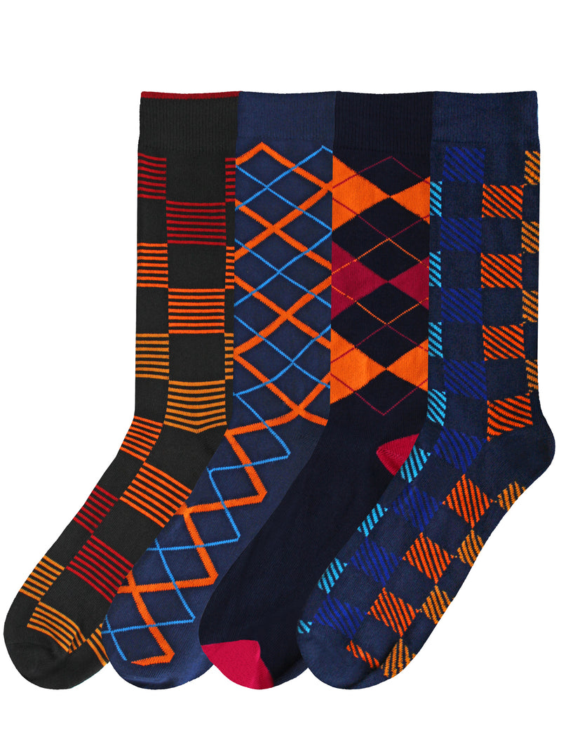 Sock Game Mens Argyle & Checker 4-Pack Dress Socks