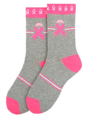 Gray & Pink Ribbon Cancer Awareness Crew Socks