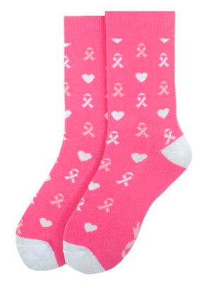 Pink & White Ribbon Cancer Awareness Crew Socks
