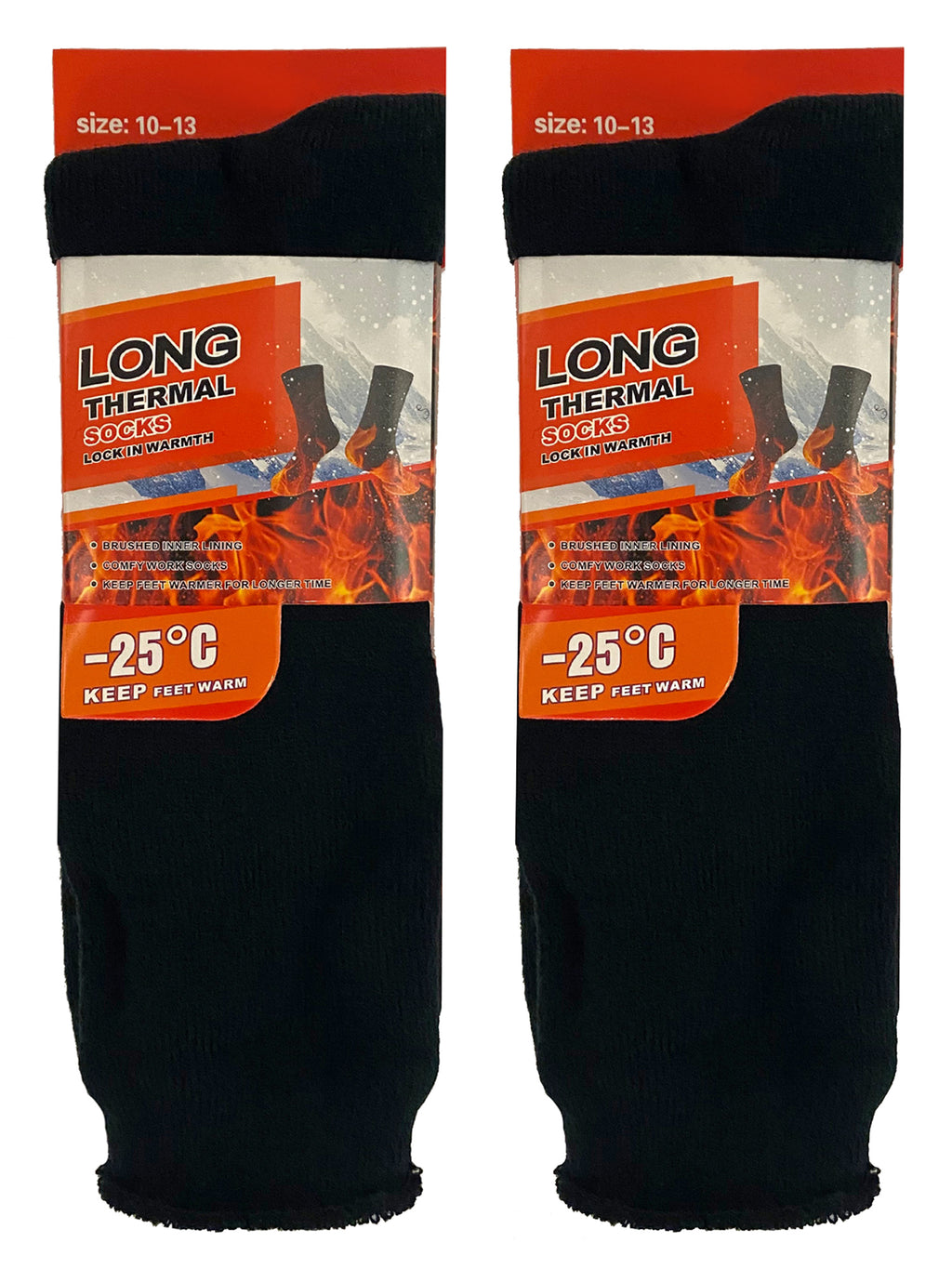 Mens 2-Pack Black Long Thermal Winter Socks