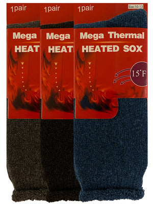 Mens 3-Pack Black Navy Gray Mega Thermal Heated Socks