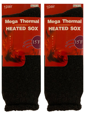 Mens 2-Pack Black Long Thermal Winter Heated Socks