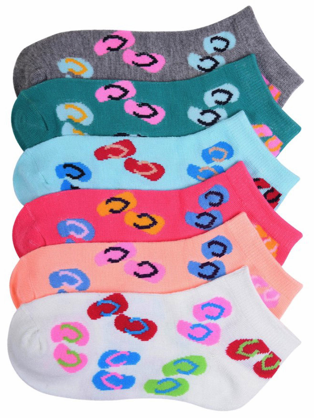 Flip Flop Print 6-Pack Assorted Ankle Socks