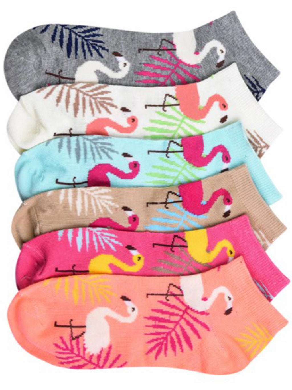 Flamingo Print 6-Pack Assorted Ankle Socks