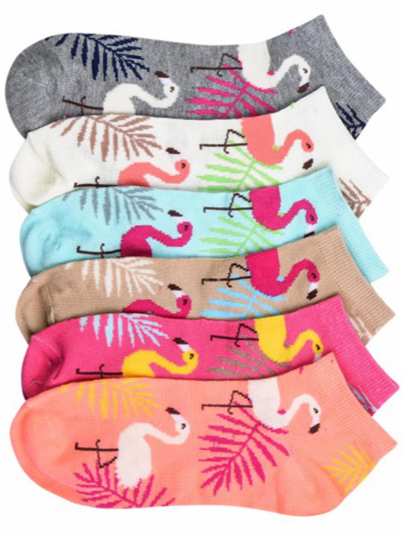 Flamingo Print 6-Pack Assorted Ankle Socks