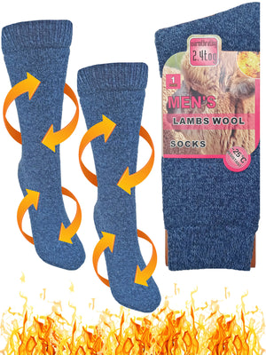 Mens Blue Marled Knit 3-Pack Thick Thermal Wool Heated Socks