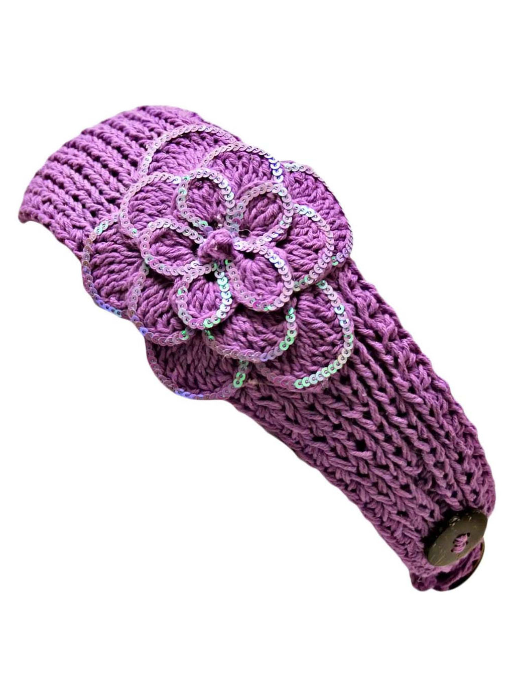 Crochet Headband With Sequin Flower Detail