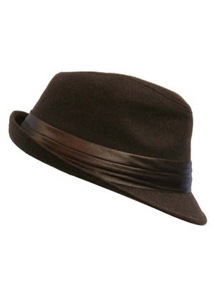 Brown Structured Wool Fedora Hat With Satin Hat Band