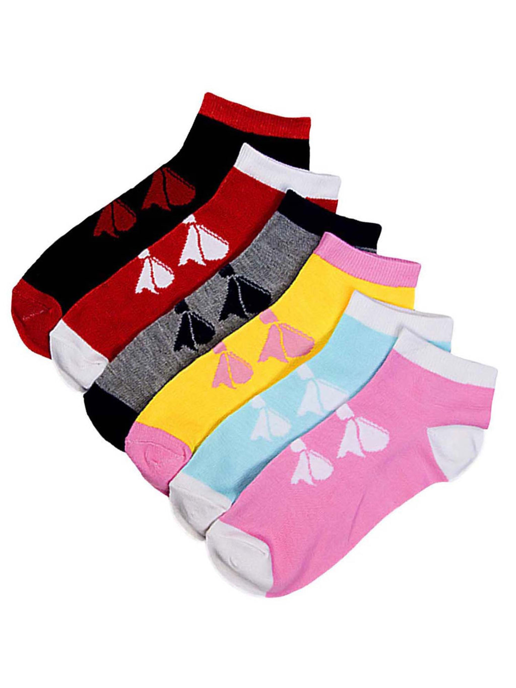 6-Pack Adorable Ribbon Print Assorted Multicolor Ankle Socks
