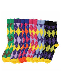 Colorful Funky Argyle Print 6 Pack Assorted Womens Socks