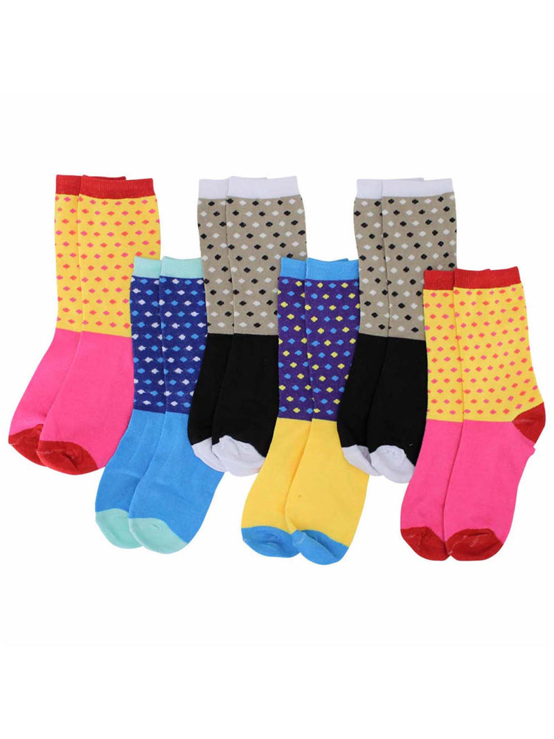 Diamond Multicolor Womens 6 Pack Crew Socks