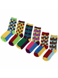 Polka Dots & Stripes Womens 6 Pack Crew Socks
