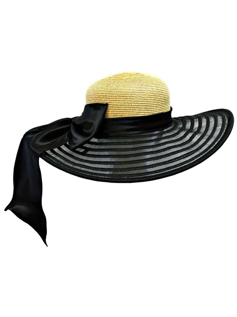 Wide Brim Floppy Hat Large With Satin Bow