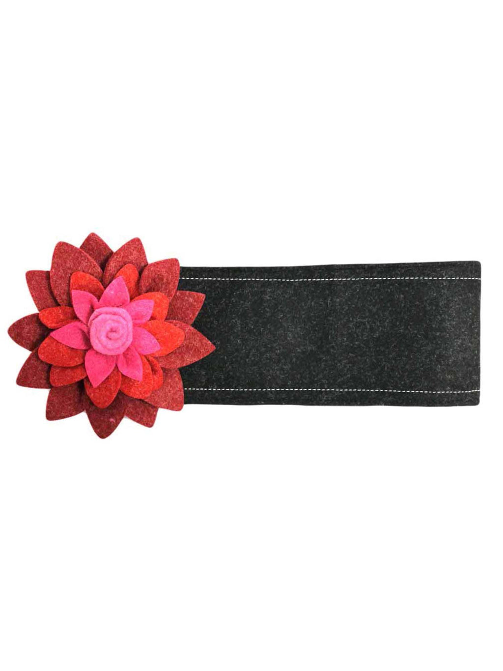 Black Wool Headband With Large Two-Tone Flower