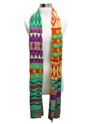 Bright Multicolor Aztec Print Knit Scarf