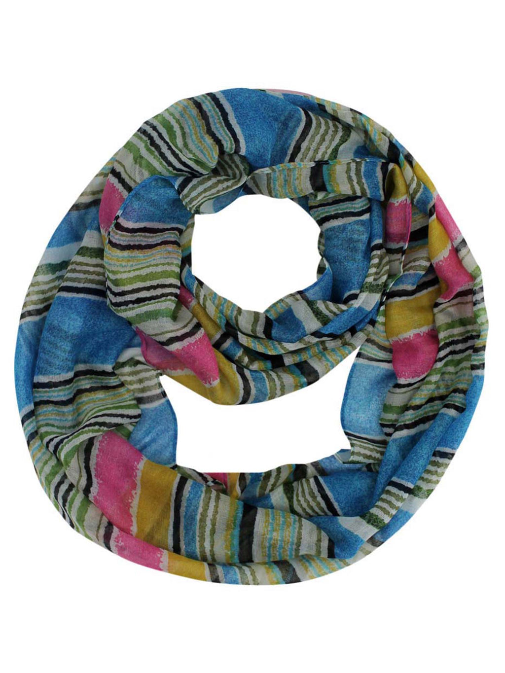 Blue Multicolor Pastel Striped Infinity Scarf