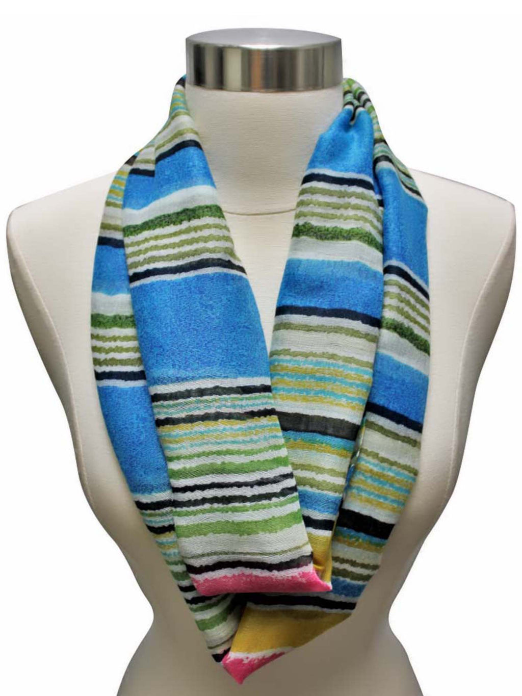 Blue Multicolor Pastel Striped Infinity Scarf