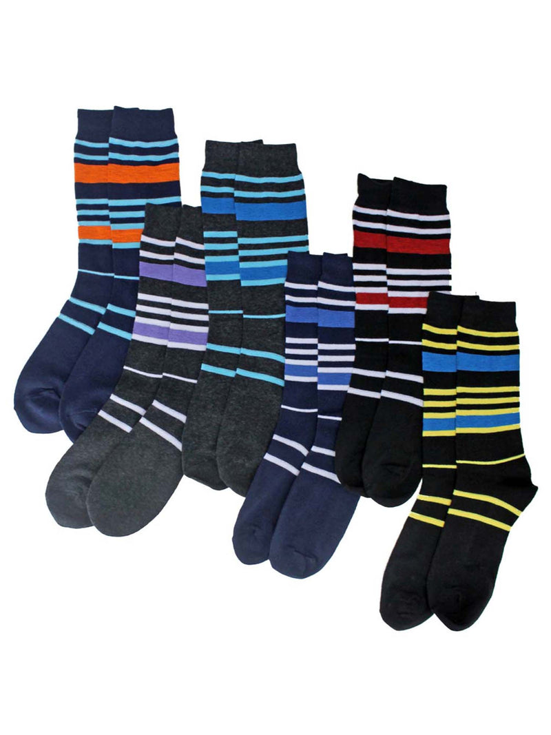 Colorful Striped Mens Assorted 6 Pack Crew Socks