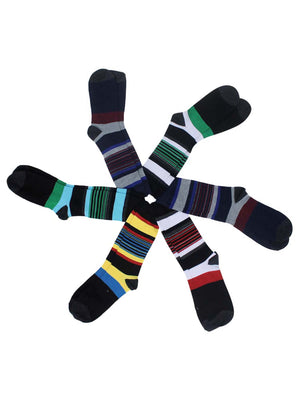 Colorful Bold Striped Mens Assorted 6 Pack Crew Socks