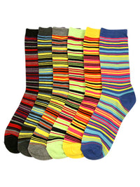 Multicolor Bright Striped Womens 6 Pack Assorted Crew Socks