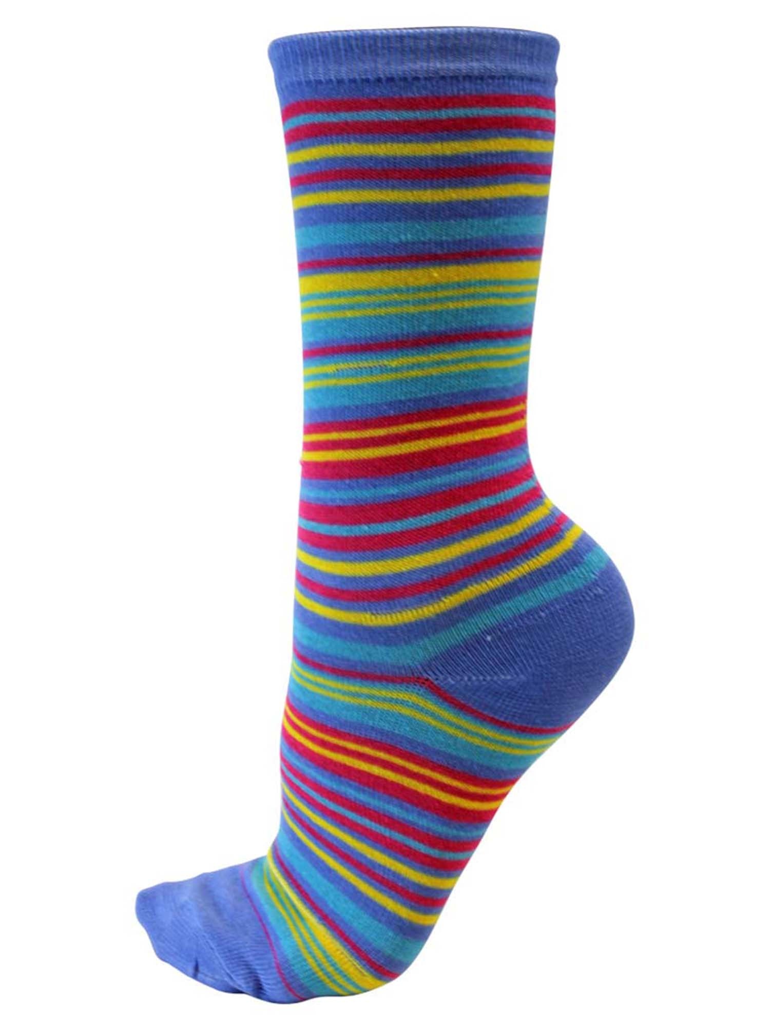 Multicolor Bright Striped Womens 6 Pack Assorted Crew Socks – Luxury Divas