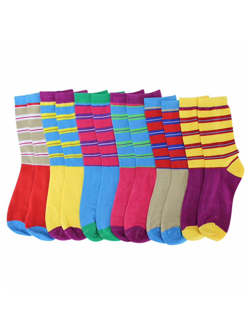 Colorful & Bright Stripe Womens 6 Pack Novelty Socks